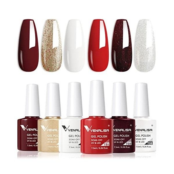 VENALISA 6 pcs Lot de Vernis Gel Semi-Permanent Transparent Rose Violet brun Naturelle Tones Nude Naturel Gel Nail Polish UV/