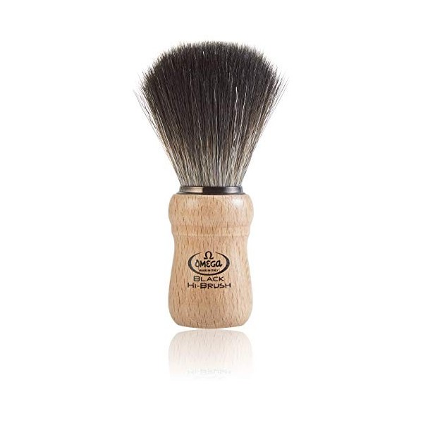 Omega Brosse à raser en fibre synthétique, manche en bois de hêtre – 1 unité