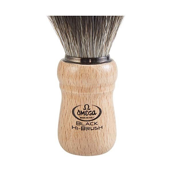 Omega Brosse à raser en fibre synthétique, manche en bois de hêtre – 1 unité