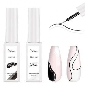 Maykawe 2 Couleurs Vernis semi permanent, Noir et Blanc Gel Liner Nail Art, UV LED Soak Off Vernis à Ongles Gels Semi-permane