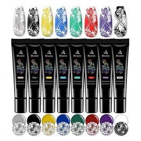 Biutee 8 Couleurs Stamping Gel, Vernis à Ongles Gel, Nail Polish pour Stamping Nail Art Convient au Nail Stamp Plate DIY Gel 