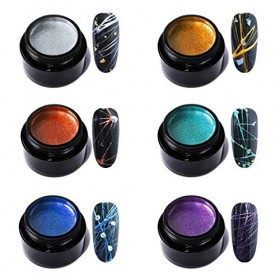 Mifive Nail Gel Set AraignéE, Tirer Ligne Nails Art Soie 6 PièCes Peinture Ligne Faire Tremper TréFilage Elasticité Off Conce