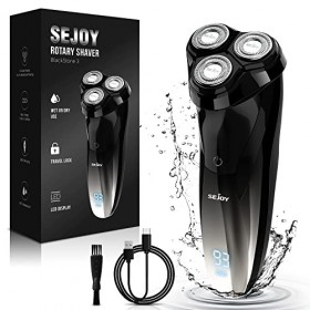 Sejoy Rasoir électrique pour homme, rasoir rotatif, rasoir électrique rechargeable avec tondeuse pop-up, charge rapide en 1 h