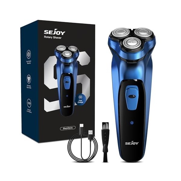 Sejoy Rasoir électrique pour homme, rasoir rotatif, rasoir électrique rechargeable avec tondeuse pop-up, charge rapide en 1 h