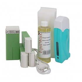 EpilWax - Kit Chauffe Cire Épilation Professionnelle avec 4 x Recharges Roll on Cire à l’Aloé Vera, 100 x Bandes dÉpilation 