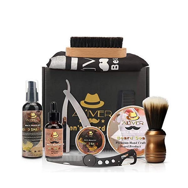 Kit Soins Barbe pour Hommes, Kit Barbe Hommes avec Shampoing Barbe, Huile Barbe, Crèmes de Barbe, Peigne Barbe, Brosse à Barb