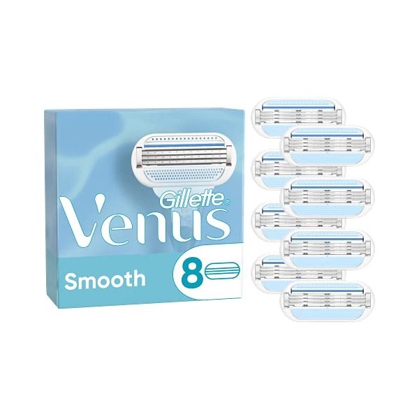 Venus Smooth, Lames de Rasoir Femme, En Douceur Protection De La Peau, 8 Lames de Recharges [OFFICIEL]