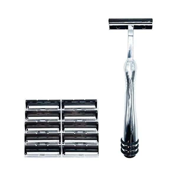 Super Safety Razors All Metal Trac 2 Trac II G2, GII Compatible rasoir et 10 Taconic Shave jumeaux Cartouches lame