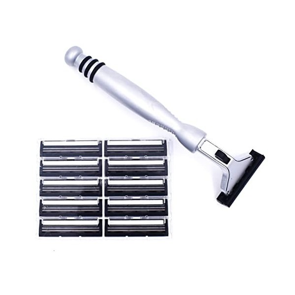 Super Safety Razors Tout métal lourd Chrome Atra, G2 Compatible double lame de rasoir et 10 Personna Pivot plus Blades