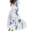 Fogcroll Women A-Line Dress Robe Maxi élégante à imprimé Floral pour Femmes, col en v, Manches Longues, Taille Haute, Robe Lo