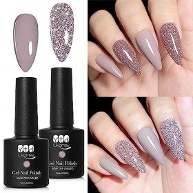 YTD Likomey Vernis Semi Permanent Pailleté Reflechissante,2 Couleurs Rose Pailleté et Rose UV Vernis à Ongles Paillettes Réfl