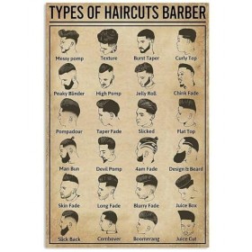 LIUZHUANGDIAN Coiffure Connaissance Types De Coupes De Cheveux Toile Peinture Vintage Barbier Affiche Murale Art Photo Barbie...