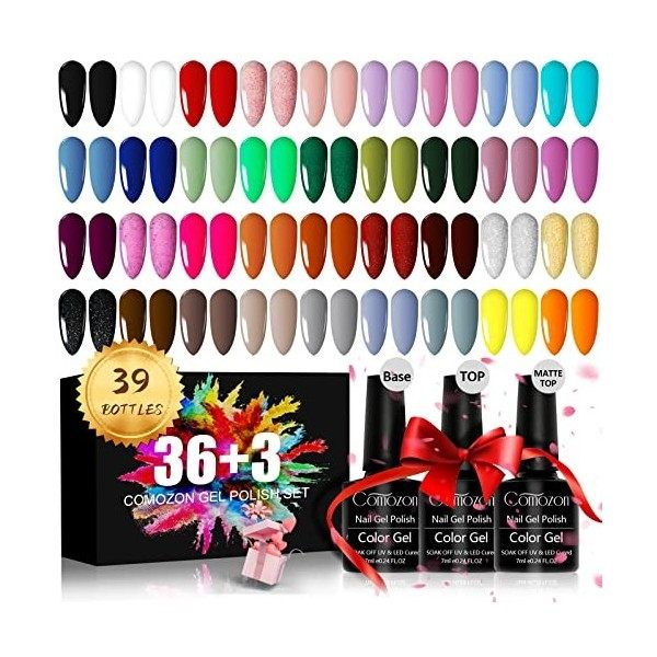 Vernis Semi Permanent, 39 Vernis Manucure Nail Art Lot Vernis à Ongles Vernis Gel UV LED Nail Polish 36 Couleurs Vibrant Vern