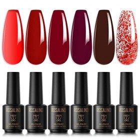 ROSALIND Vernis Gel Semi Permanent,Rouge Série Vernis à Ongles Vernis UV LED Gel Nail Polish Varnish Soak Off Manucure 6 Coul