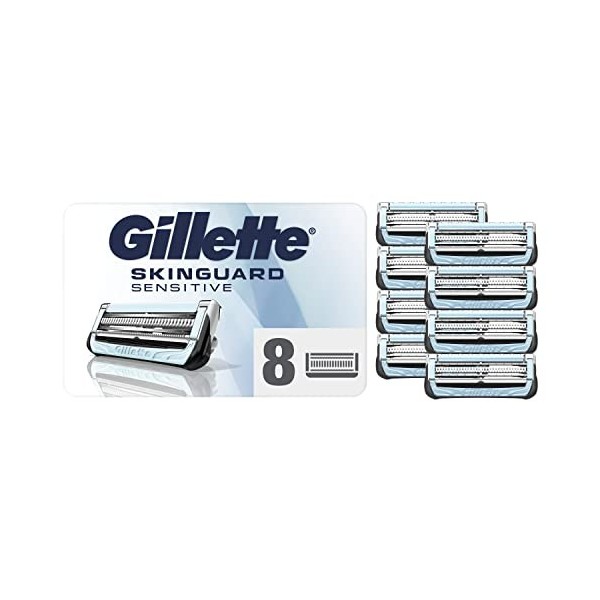 Gillette SkinGuard Sensitive, Peau Sensible, Recharges De Lames De Rasoir Homme, 8 Recharges De Lames, Nouvelle Bande Lubrifi