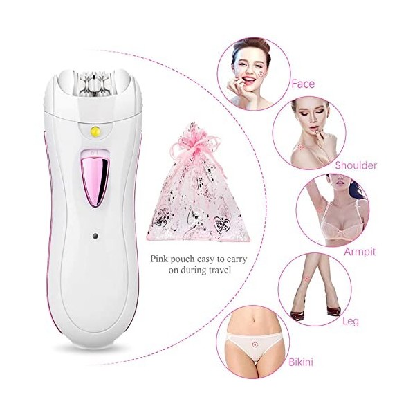 Epilateur Electrique Femme Visage et Maillot Sans Fil Rechargeable avec Lumière et Pochette, Idee Cadeau