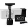 Qshave Noir mat réglable rasoir double Edge rasoir de sécurité 1 Rasoir, 1 support, 1 étui de protection en cuir 