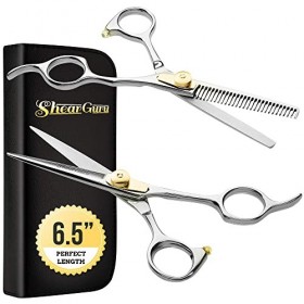 ShearGuru Ensemble de coupe de cheveux pour coiffeur/salon professionnel ShearGuru - 6,5 po - Ciseaux tranchants rasoirs à bo
