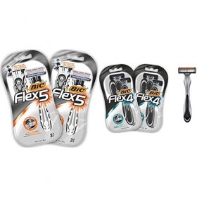 BIC Flex 5 Rasoirs Jetables pour Homme Tête Pivotante / 5 Lames - Lot de 2 Blisters de 3 & Flex4 Rasoirs Jetables pour Homm