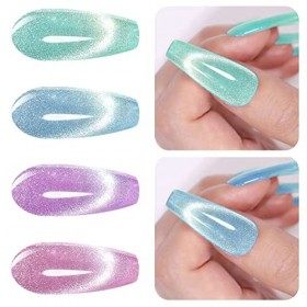 Vishine Vernis Gel Semi-permanent Magnétique, Lot de 4 Holographique Pailleté Oeil de Chat Vernis à ongles UV Brillant Scinti