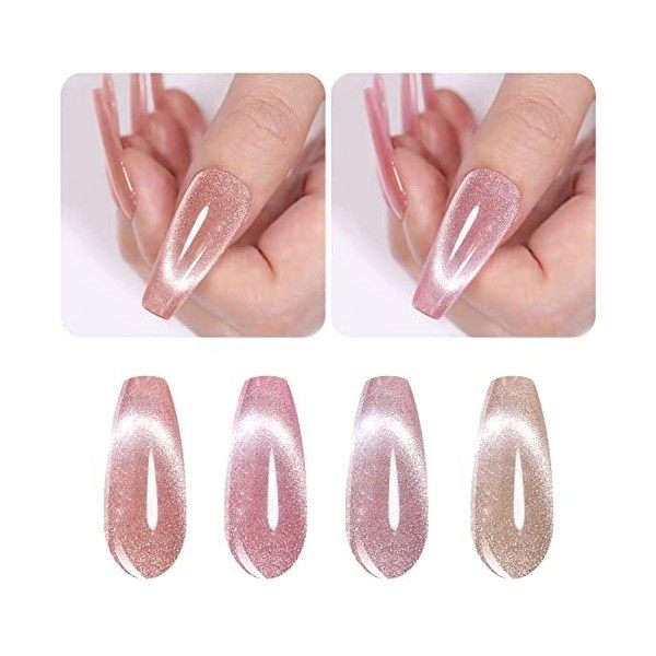 Vishine Vernis Gel Semi-permanent Magnétique, Lot de 4 Holographique Pailleté Oeil de Chat Vernis à ongles UV Brillant Scinti