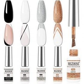 MIZHSE Vernis à ongles gel UV LED Gel Liner Nail Art Glitter Gel Vernis à ongles 4 couleurs pour salon professionnel DIY 8 ml