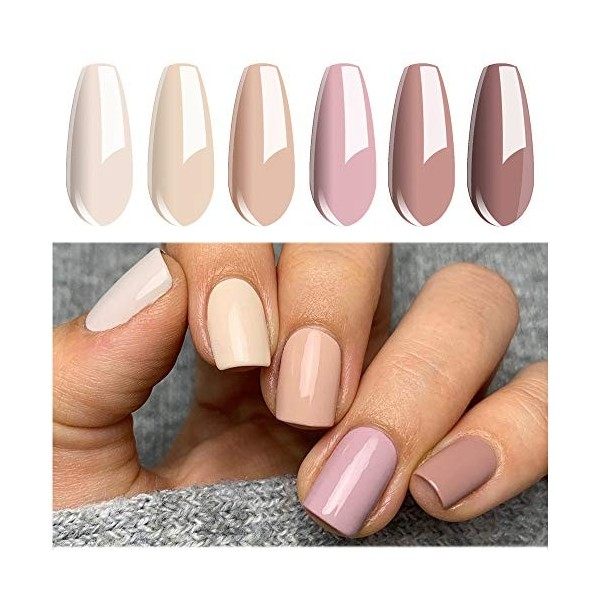 Vishine Lot de 6 Vernis Semi Permanent Blanc Laiteux, Vernis Semi-Permanent Naturel French Gel Milky White Nail Art Gel Verni