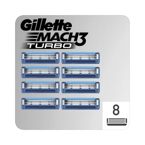 Gillette Mach3 Turbo - Lot de 8 lames de rasoir de rechange, pour homme