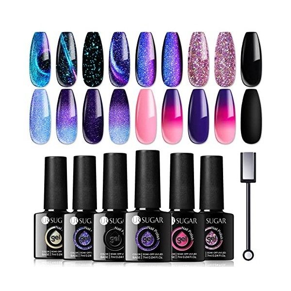 UR SUGAR 7ML Vernis Semi Permanent Pailleté Reflective Glitter Gel Nail Polish Vernis Gel UV Holographique Paillette Ongles N