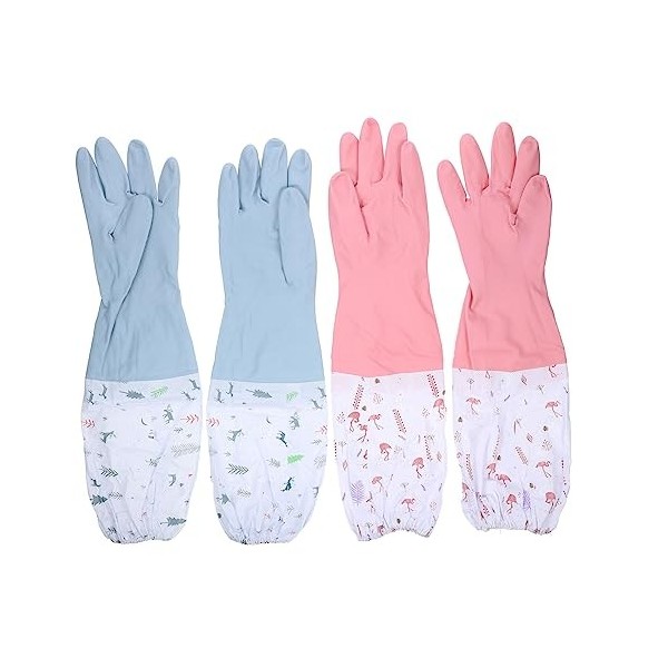 Mobestech 4 Paires De Gants En Latex En Plastique Imperméables Pour La Vaisselle En Caoutchouc Longs