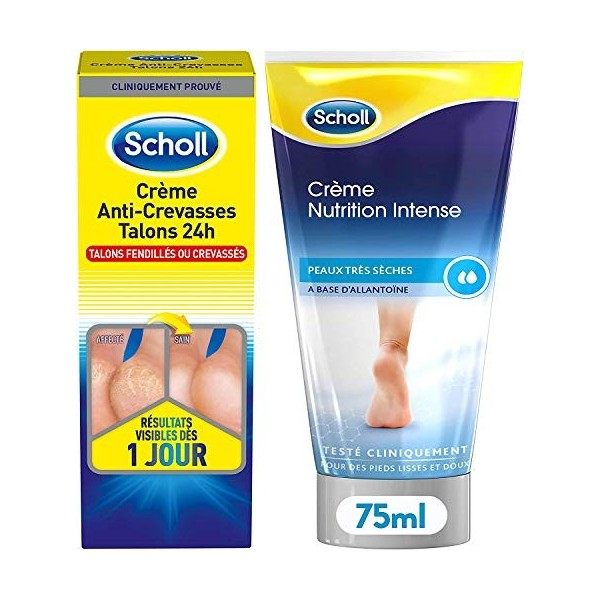 Scholl Crèmes Pieds secs - Crème Anti-Crevasses Talons 60ml - Crème Nutrition Intense 75ml - Lot de 2 Crèmes