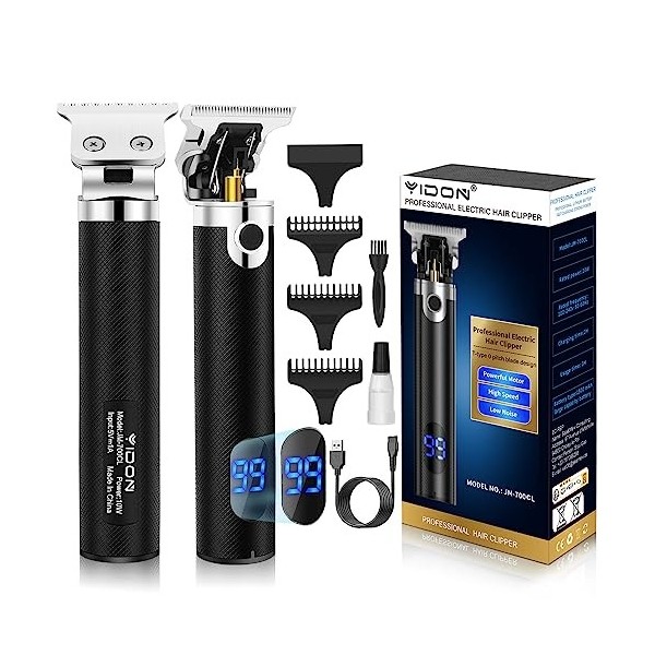 Tondeuse Cheveux con LCD Afficher,Pro Vintage T-blade Sans Fil USB Rechargeable Rasoir Electriques ,Cadeaux Homme Kit Tondeus