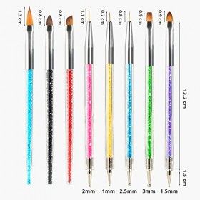 8 Pcs Kit de Pinceau Nail Art Ongles, Brosses de Ongle Art, 5 Pcs Dotting Pen Strass Nail Art Dotting Tools avec 3 Nail Art D