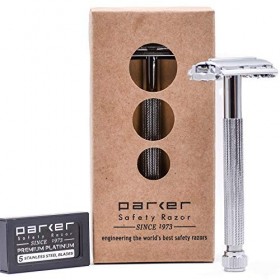 Parker Safety Razor Parker 29L unisexe long manche double papillon ouvert bord Rasoir de sécurité et 5 lames haut de gamme Ch