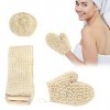 3 Pièces Sangle Lave Dos, Gants Exfoliants Gants de CRIN en Chanvre Naturel Eponge Exfoliante Dos, Élimine Les Peaux Mortes E