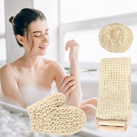 3 Pièces Sangle Lave Dos, Gants Exfoliants Gants de CRIN en Chanvre Naturel Eponge Exfoliante Dos, Élimine Les Peaux Mortes E