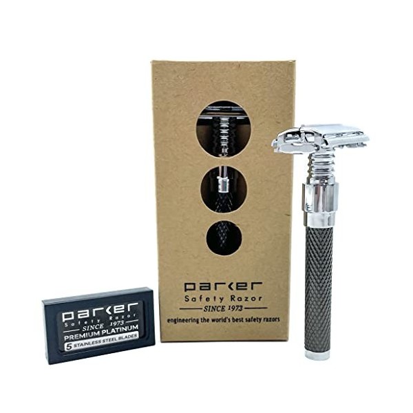 Parker Safety Razor Parker 92R Ultra Poids lourd papillon ouvert Rasoir de Sécurité à Double Tranchant et 5 Lames à Double Tr