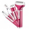 MARSKE Rasoir électrique 4 en 1 pour femme - Épilateur rechargeable - Pour bikini, nez, aisselles, sourcils, visage - Rose ro