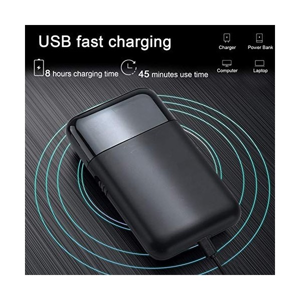 Rasoir électrique pour Hommes, Chargeur USB Rasoir électrique Voyage Portable Hommes Feuille Rasoir Tondeuse à Barbe noir 