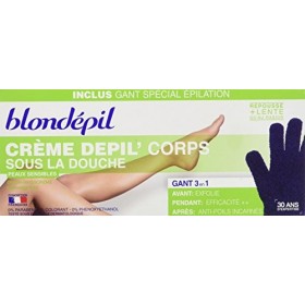 Blondépil Crème Dépilatoire Corps/Gant Gommant Peaux Sensibles 200 ml - Lot de 2