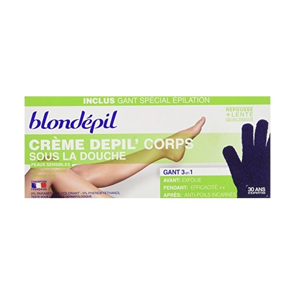 Blondépil Crème Dépilatoire Corps/Gant Gommant Peaux Sensibles 200 ml - Lot de 2