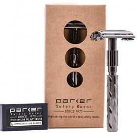 Parker Safety Razor Parker 22R - manche long double papillon ouvert bord Rasoir de sécurité et 5 lames haut de gamme