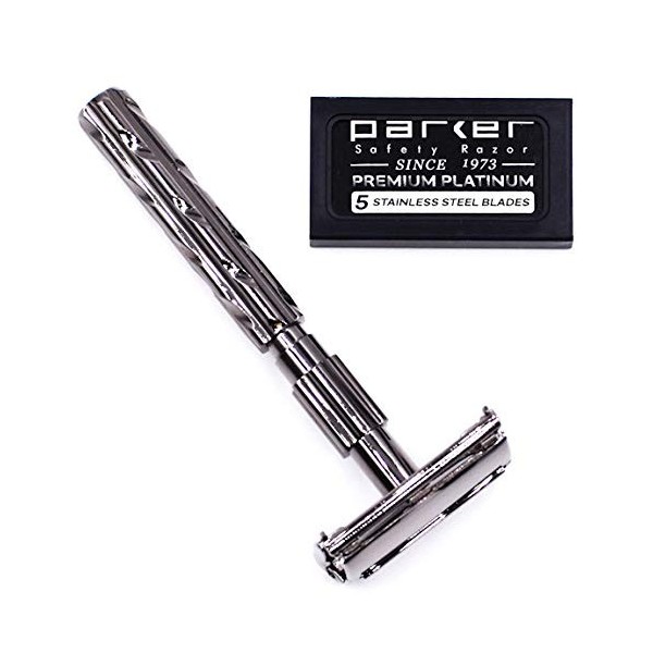 Parker Safety Razor Parker 22R - manche long double papillon ouvert bord Rasoir de sécurité et 5 lames haut de gamme