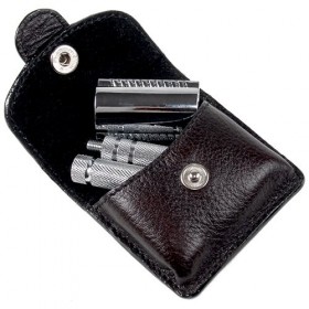 Parker Safety Razor Parker A1R - 4 pièces de sécurité Voyage rasoir et étui en cuir