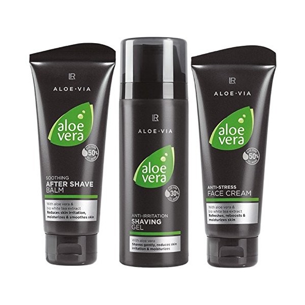 Aloe Vera Men-Set Shaving Gel 150ml, After Shave Balsam 100ml, Anti-Stress-Cream 100ml by L R