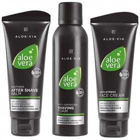 LR Aloe Vera Hommes Set 200 ml mousse de rasage, 100 ml baume après-rasage & 100 ml crème pour le visage 