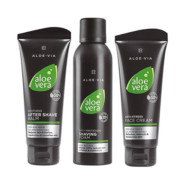 LR Aloe Vera Hommes Set 200 ml mousse de rasage, 100 ml baume après-rasage & 100 ml crème pour le visage 