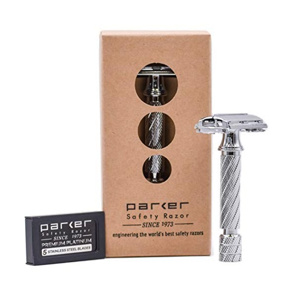 Parker Safety Razor Parker 87R papillon ouvert Rasoir de Sécurité à Double Tranchant et 5 Lames à Double Tranchant Parker Chr