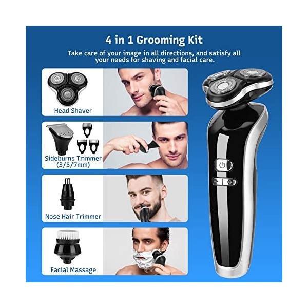 Topretty Rasoir électrique pour homme - Tondeuse à barbe rechargeable sans fil - Rasoirs rotatifs électriques humides et secs