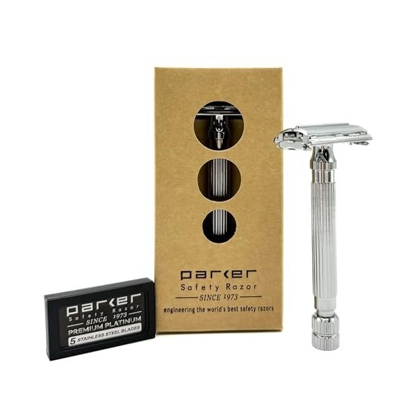 Parker Safety Razor Modèle 82R, Chromé Deluxe Heavyweight Twist à ouvrir la sécurité papillon Rasoir de Sécurité à Double Tra